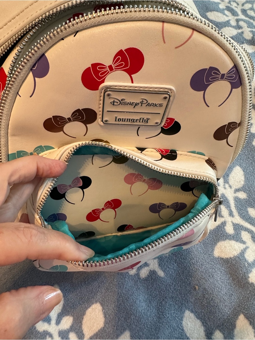 Loungefly x Disney Parks White Minnie Ear Pattern Mini Backpack - Picture 2 of 7